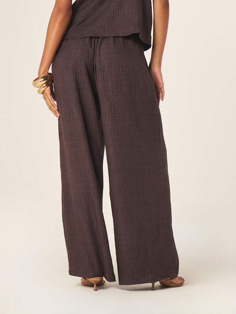 MISSGUIDED Pantalones palazzo de tiro alto con pernera ancha, con cintura con cordón y contraste, pantalones de verano casuales y relajados, transpirables y ligeros con flujo