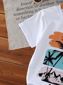 Souflis Souflis Bộ quần áo ngắn tay in hình cây dừa nhiệt đới cho bé trai, thích hợp cho kỳ nghỉ biển/chơi đùa thường ngày, lý tưởng cho hoạt động ngoài trời, thể thao và mặc hàng ngày vào mùa xuân và mùa hè. - Nhiều màu - Xem 6