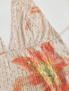 Sweetra Áo hai dây cổ yếm hở lưng gợi cảm với họa tiết hoa đính sequin, kiểu dáng tối giản, phù hợp cho công sở và mặc hàng ngày. - Nhiều màu - Xem 4