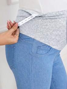 Quần jean bầu màu trơn kiểu dáng thường ngày - Rửa trung bình - Xem 7