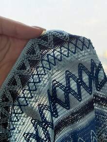 SHEIN 少女蓝色条纹针织露背蝴蝶结吊带沙滩度假背心 - 藍色 - 查看 8