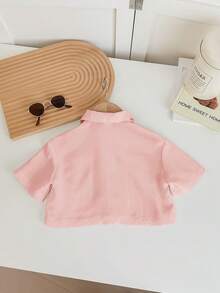 SHEIN LMoss Kids 女婴可爱白色短袖衬衫，夏季百搭 - 粉色 - 查看 2