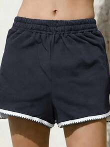 EMERY ROSE Women's Contrast Trim Elastic Waist Split Hem Casual Shorts, Summer - Blue - View 3