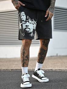 Devon Thys Zhuo Tianxi Men's Summer Casual Snowflake Print Shorts - 黑色 - 查看 6