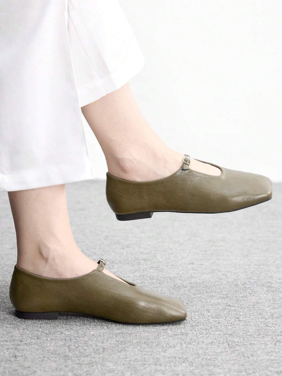 CUCCOO BIZCHIC Giày ba lê đế mềm kiểu retro mới - Màu xanh lá cây đậm - Xem 1