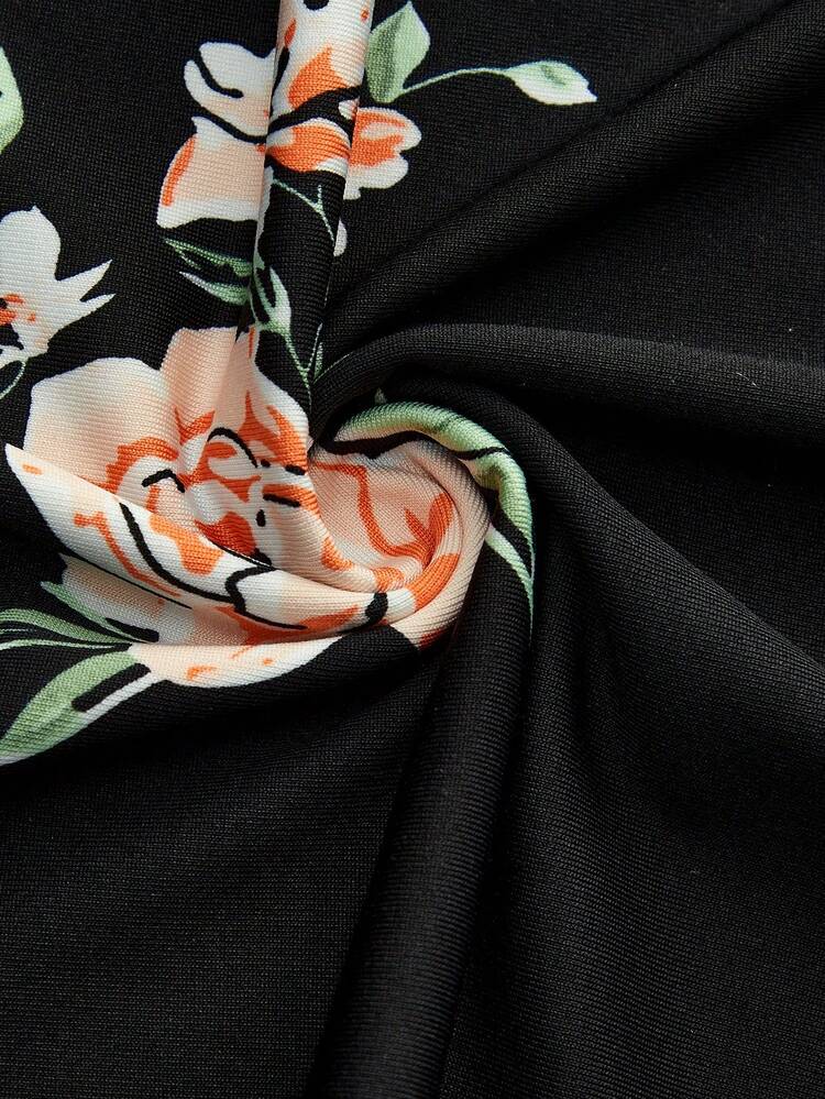 Floral Printed Gathered Waisted Long Sleeve Midi Dress Vintage Style Spring Summer Going Out Date Night Dress Black Floral Dress Floral Midi Dress