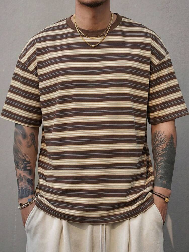 Men's Striped Colorful Short Sleeve T-Shirt, Summer