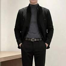 Abrigo De Paño para Caballero con Cuello estilo Mao - Negro - Ver 3