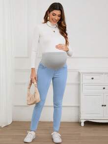 SHEIN Maternity Solid Color Casual Jeans - Light Wash - View 6