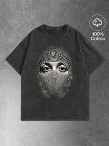 GENIUS ODE Men's Young Street Style, Minimalist Design Cotton Fabric Short Sleeve T-Shirt With Distressed Wash Effect, Showcasing A Casual, Relaxed Street Style Suitable For Daily Casual Wear, Recreation, Fashion Styling, Street Everyday Wear; Holiday Gift - Black - View 1