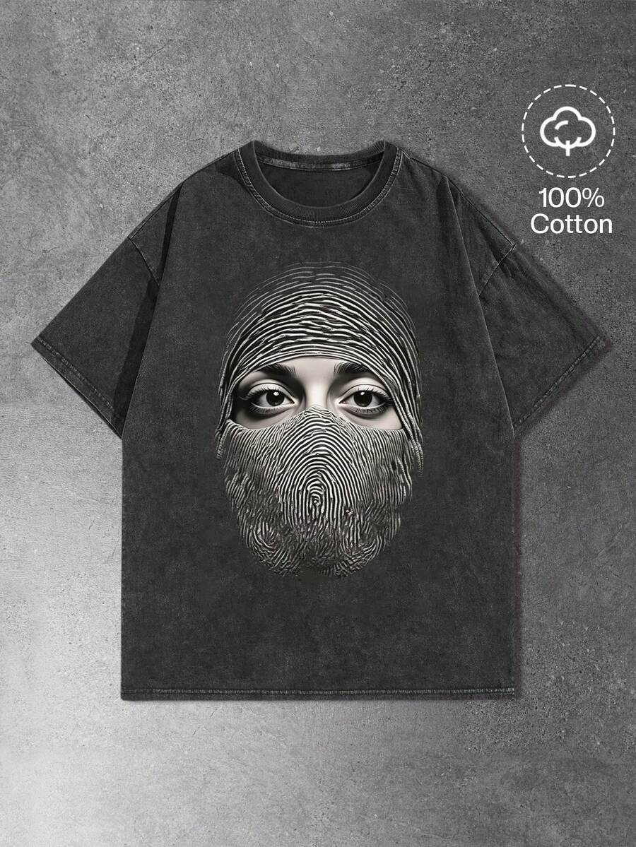 GENIUS ODE Men's Young Street Style, Minimalist Design Cotton Fabric Short Sleeve T-Shirt With Distressed Wash Effect, Showcasing A Casual, Relaxed Street Style Suitable For Daily Casual Wear, Recreation, Fashion Styling, Street Everyday Wear; Holiday Gift - Black - View 1