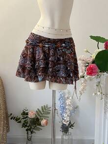 INAWLY Women's Retro Ruffle Hem Casual Versatile Fashion Mini Skirt - Multicolor - View 1