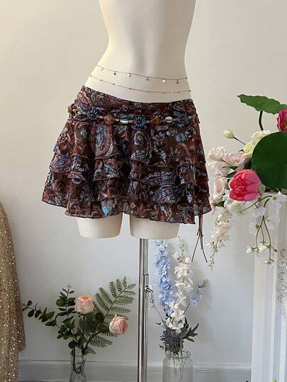 INAWLY Women's Retro Ruffle Hem Casual Versatile Fashion Mini Skirt