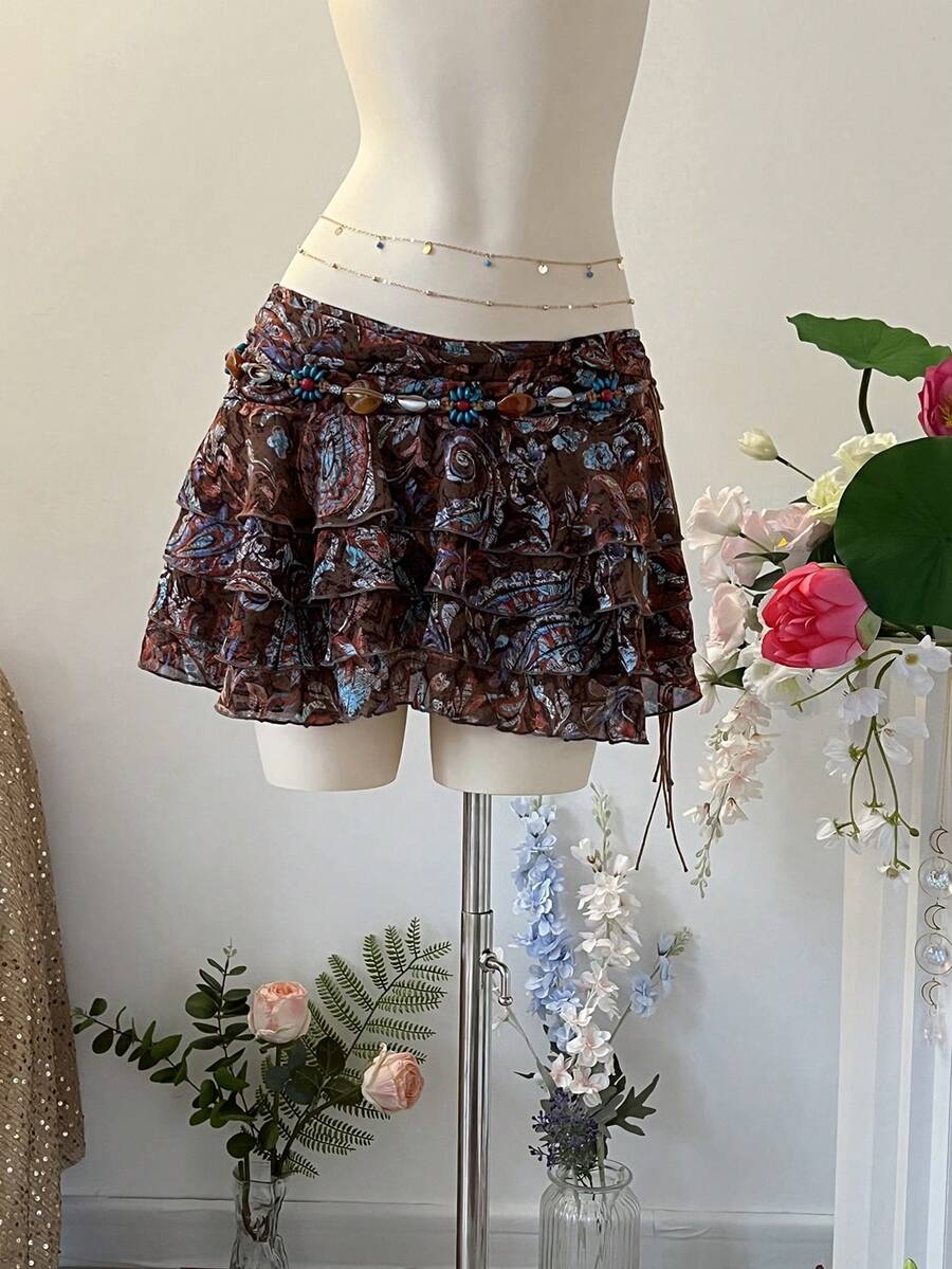 INAWLY Women's Retro Ruffle Hem Casual Versatile Fashion Mini Skirt - Multicolor - View 1