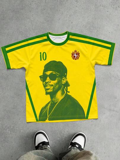 Aesthetic Post Men's Portrait & Digit 10 Graphic Pattern American Street Designer Round Neck Short Sleeve T-Shirt