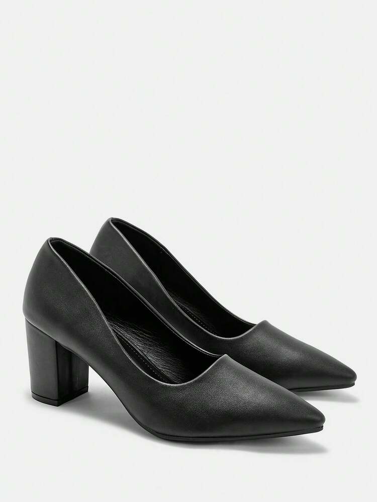 CUCCOO CURVES Women Shoes Wide Fit Pointed Thick High Heel Black Simple Stylish Comfortable Daily Commuter Versatile Fattened Women's High Heel Shoes Women's Shoes Plus Size