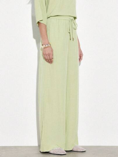 KSTM Women's Sage High Waisted Wide Leg Palazzo Pants Relaxed Fit Elastic Waist Drawstring Casual Loose Loungewear Straight Hem