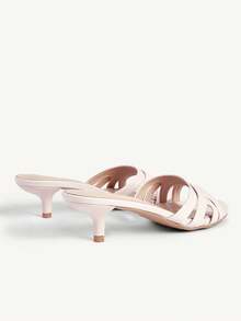 CUCCOO CHICEST Women Shoes Spring And Summer New Round Toe Kitten Heel 4.5cm Romantic Elegance Temperament Pink Sheep Pattern PU Women's High Heel Cool Slippers Dating Afternoon Tea Elegant Dress - Pink - View 4