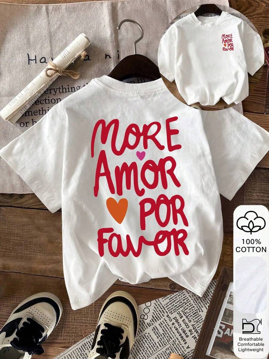 EMERY ROSE Camiseta de mujer de manga corta y cuello redondo con estampado de letras, casual de verano - Blanco - Ver 1