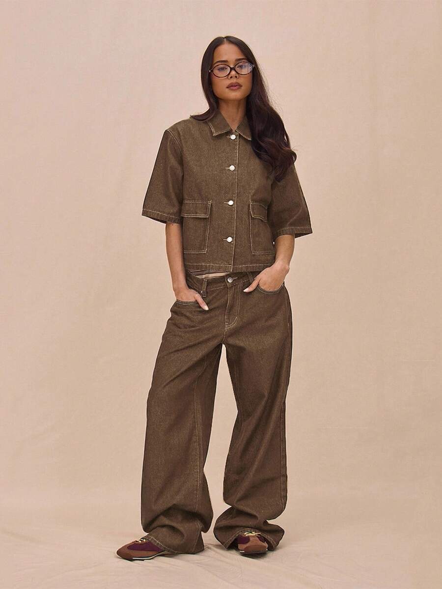 MUSERA Quần jeans denim ống đứng cạp thấp có túi và đai, chỉ bán phần quần, thích hợp cho mùa hè, phong cách thường ngày, phù hợp với các dịp lễ hội, hòa nhạc, miền Tây, kỳ nghỉ, mùa đông, Nashville, ốc đảo, sang trọng, mùa xuân. - màu nâu - Xem 1