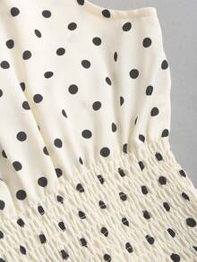 Sweetra Petite 女士时尚优雅波点印花系腰衬衫 - 杏色 - 查看 4