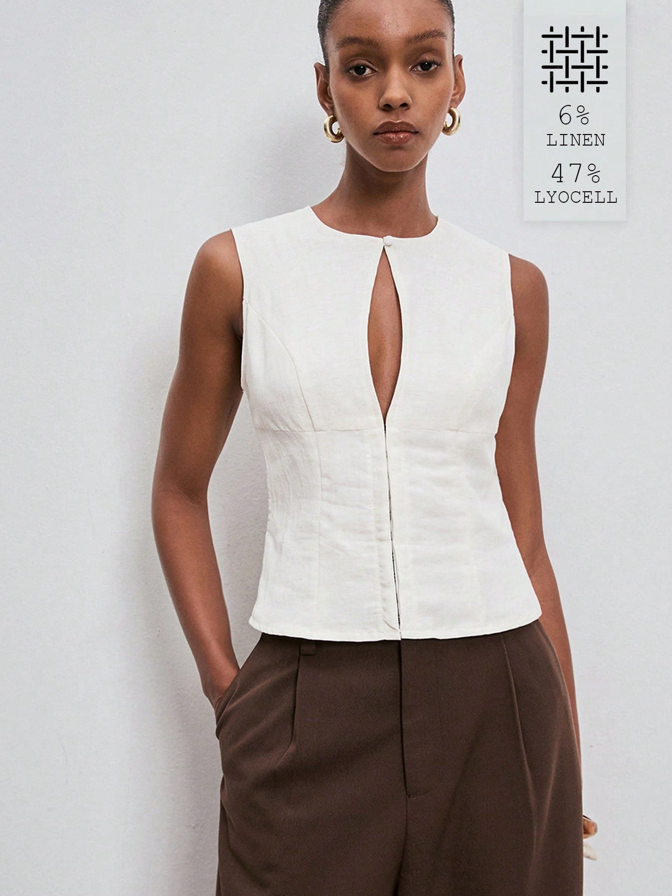 Linen blend hollow top