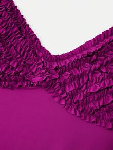 lacRébo Body con volantes de color morado oscuro con detalle texturizado en el busto, cuello de pico y silueta ajustada romántica de primavera y verano, estilo francés y parisino - Morado Violeta - Ver 13