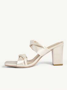 CUCCOO CHICEST Fashionable Satin Square Toe High Heel Sandals, Suitable For Autumn & Summer - Apricot - View 5