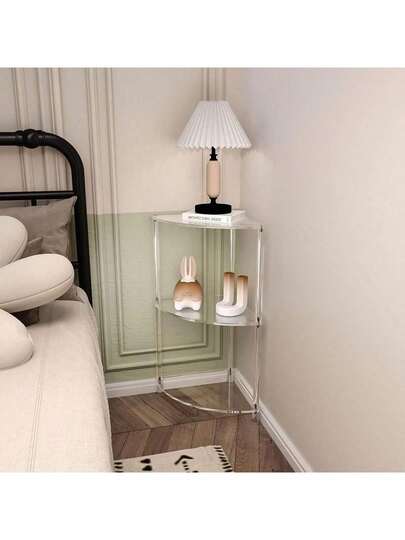 1 chiếc bàn góc tam giác bằng acrylic trong suốt, đặt trên sàn - 2 đến 4 tầng, bàn góc hiện đại cho phòng khách, phòng ngủ và phòng tắm.