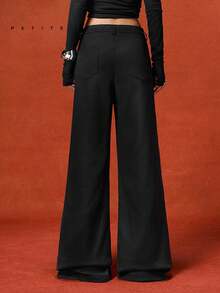 LYSMO Petite 2026 新款极简主义春夏女装金属孔眼腰部休闲裤，Y2K 风格，适合外出、街头风、返校、返校节等场合。 - 黑色 - 查看 2