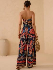 SHEIN Veneréa 女士印花露背吊带蝴蝶结连体裤 女士夏季穿搭 女士度假穿搭 女士夏季套装 波西米亚风套装 女士夏季穿搭 度假穿搭 女士连体裤 波西米亚风连体裤 - 彩色 - 查看 2