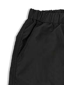 Manfinity Homme 男士休闲日常通勤简约纯色抽绳腰斜插口袋长裤 - 黑色 - 查看 5