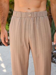 VENTUSAIL Pantalones casuales sueltos con cintura elástica y rayas para hombres - Caqui - Ver 5