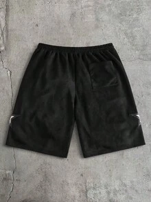 AXEPEAK Men's Casual Embroidered Drawstring Shorts - Black - View 2