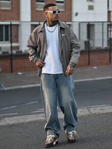 Devon Thys 1件 Hearty Haven 休闲宽松直筒牛仔裤，男女皆宜的街头风（不含腰带或配饰） - 藍色 - 查看 5