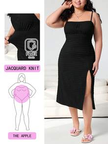 Solflare Vestido de tirantes con abertura en el bajo, unicolor minimalista, talla grande - Multicolor - Ver 1