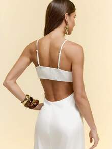 CAJUNI Elegant Solid Color Backless Spaghetti Strap Dress, Vacation, Sexy Vacation Dress - White - View 2