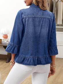 EMERY ROSE Áo khoác denim dài tay màu trơn dành cho nữ. - Rửa tối - Xem 2