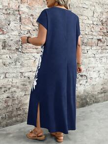 EMERY ROSE Vestido de manga corta con estampado de bloques de color para mujer talla grande de primavera - Multicolor - Ver 2