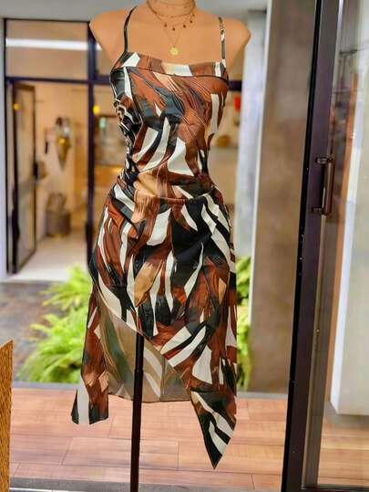 EMERY ROSE 新款修身度假风印花吊带中长连衣裙，女士款