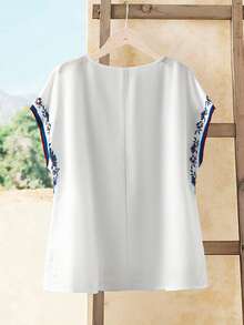 Rusticease Plus Size Women Placement Print Shirt,Summer Outfits For Women Blouse For Women Casual Zanzea Blouses For Women Blouses For Women New Clothes For Ladies Discount Tops For Ladies Casual Women's Tops Blouses For Women New T Shirt Latest Tops For Women New Arrivals Tops For Ladies Casual Discount Cowgirl Tops For Women Zipper Top - White - View 2