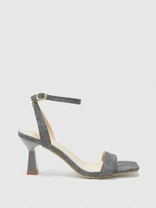 CUCCOO BIZCHIC Women's Gray Minimalist Chunky Heel Sandals, Versatile Casual Commuting Office Shoes Summer Shoes - Light Grey - View 2