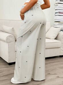 SHEIN 孕妇休闲/通勤蝴蝶结条纹印花裤 - 彩色 - 查看 2