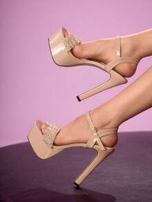 CUCCOO LuxiPop Women's High Heel Sandals, Nightclub Party Style, Suitable For Spring, Summer And Vacation, 2000's Style - Apricot - View 1