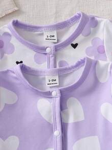 Bộ 2 món đồ ngủ liền thân họa tiết hoa nhí mềm mại cho trẻ sơ sinh, tay dài. - Màu tím - Xem 5