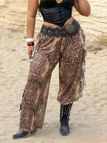 Rustia 大码雪纺荷叶边度假裤，春夏款 - 彩色 - 查看 5