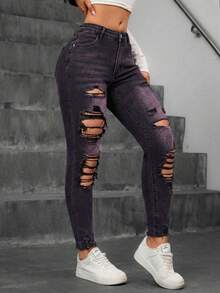 Jeanoix Jeans de mezclilla casual desgastados para mujer - Rosa - Ver 5