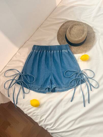 Comfortcana 女士休闲抽绳腰牛仔短裤