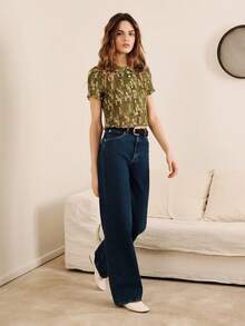 lacRébo Áo croptop tay ngắn màu xanh lá cây, cổ búp bê, kiểu dáng mùa xuân hè, phong cách Pháp, kiểu Paris, áo dễ thương để đi chơi, công sở, kiểu vintage. - màu xanh lá - Xem 6