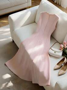 GlowEve Women's Summer Sleeveless Beaded Round Neck Fitted Waist A-Line Dress, Elegant Lightweight Casual Vacation Dress, Pink, Suitable For Dates And Valentine's Day - Pink - View 2